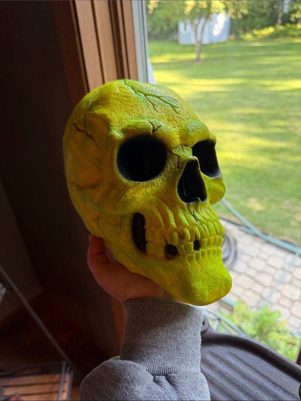 Vintage Easter Unlimited Foam Skull Head Halloween Prop Neon Yellow/Green EX